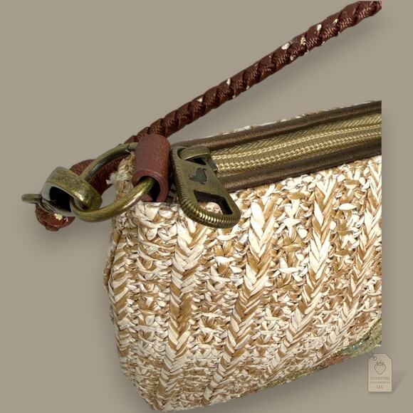 Sakroots Owl Embroidered Straw Crossbody Bag Brown Woven Boho Purse - Picture 3 of 8